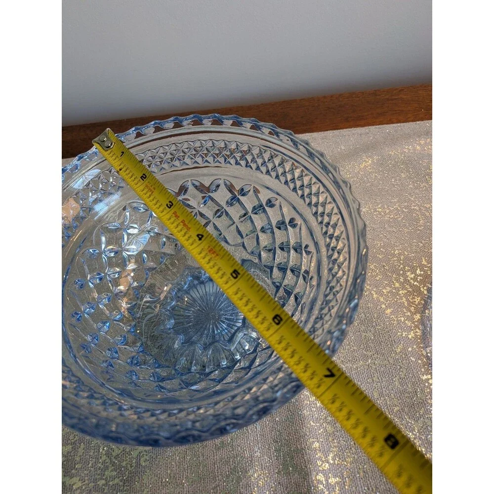 Anchor Hocking WEXFORD Vtg Sapphire Light Blue Footed Compote w/ Lid Candy Dish